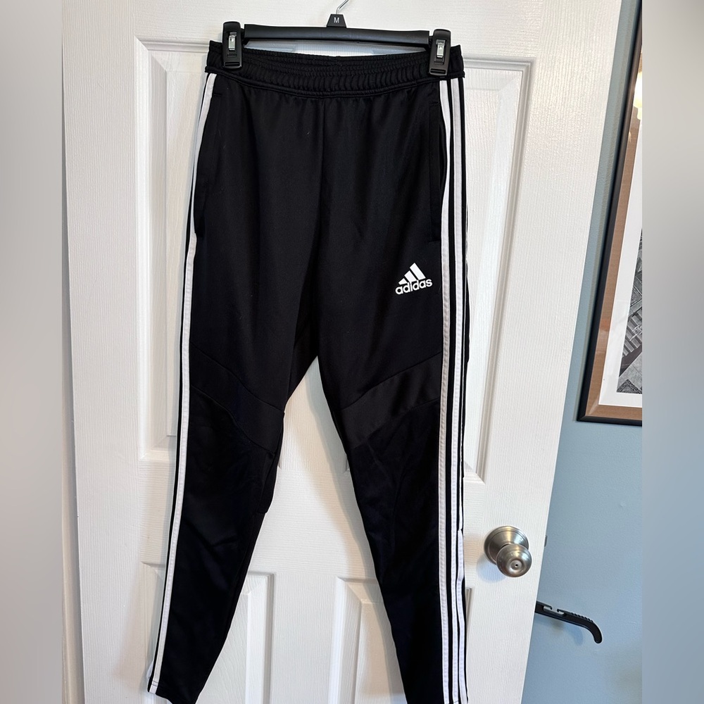 Adidas Black Track Pants with White Stripes